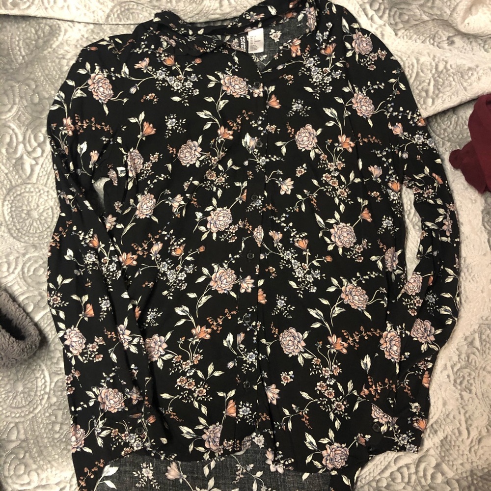 Black Floral Button Down size 4
